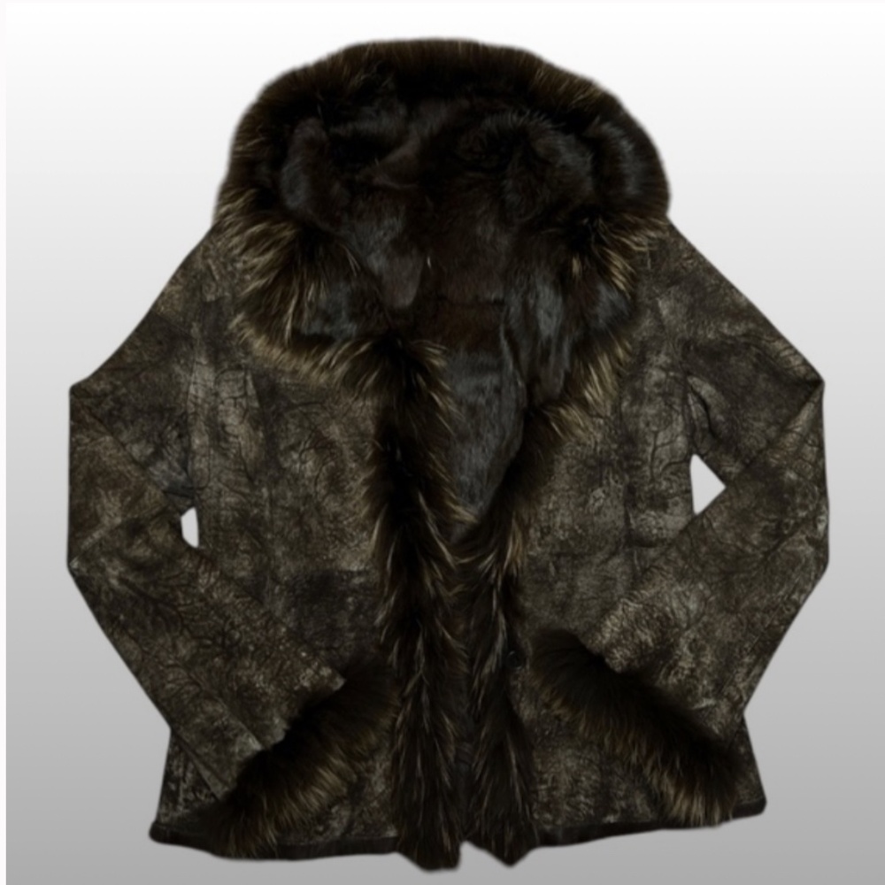 JESSICA WILDE Genuine Rabbit Fur Shearling Coat Jacket Size L